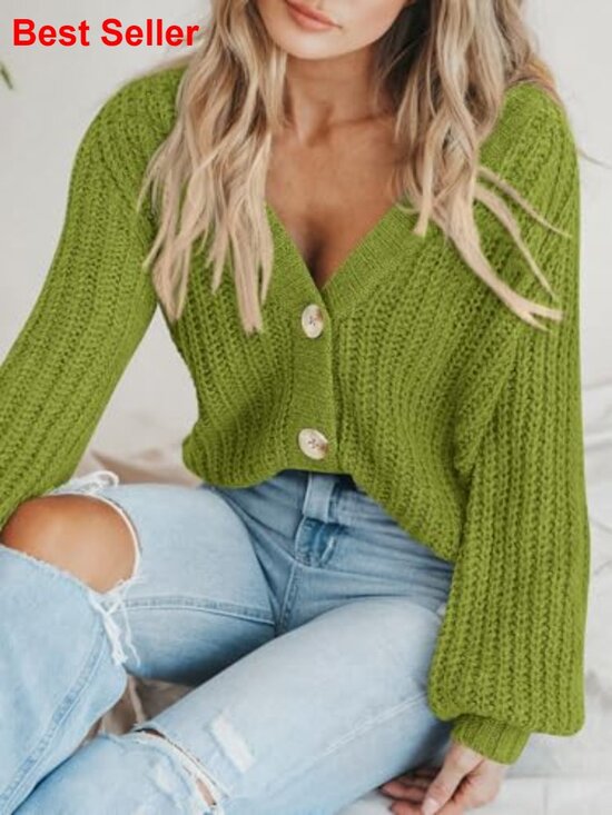 Chunky Knit Open Front Cardigan Sweater Long Sleeve Button Loose Outerwear - Picture 5 of 7